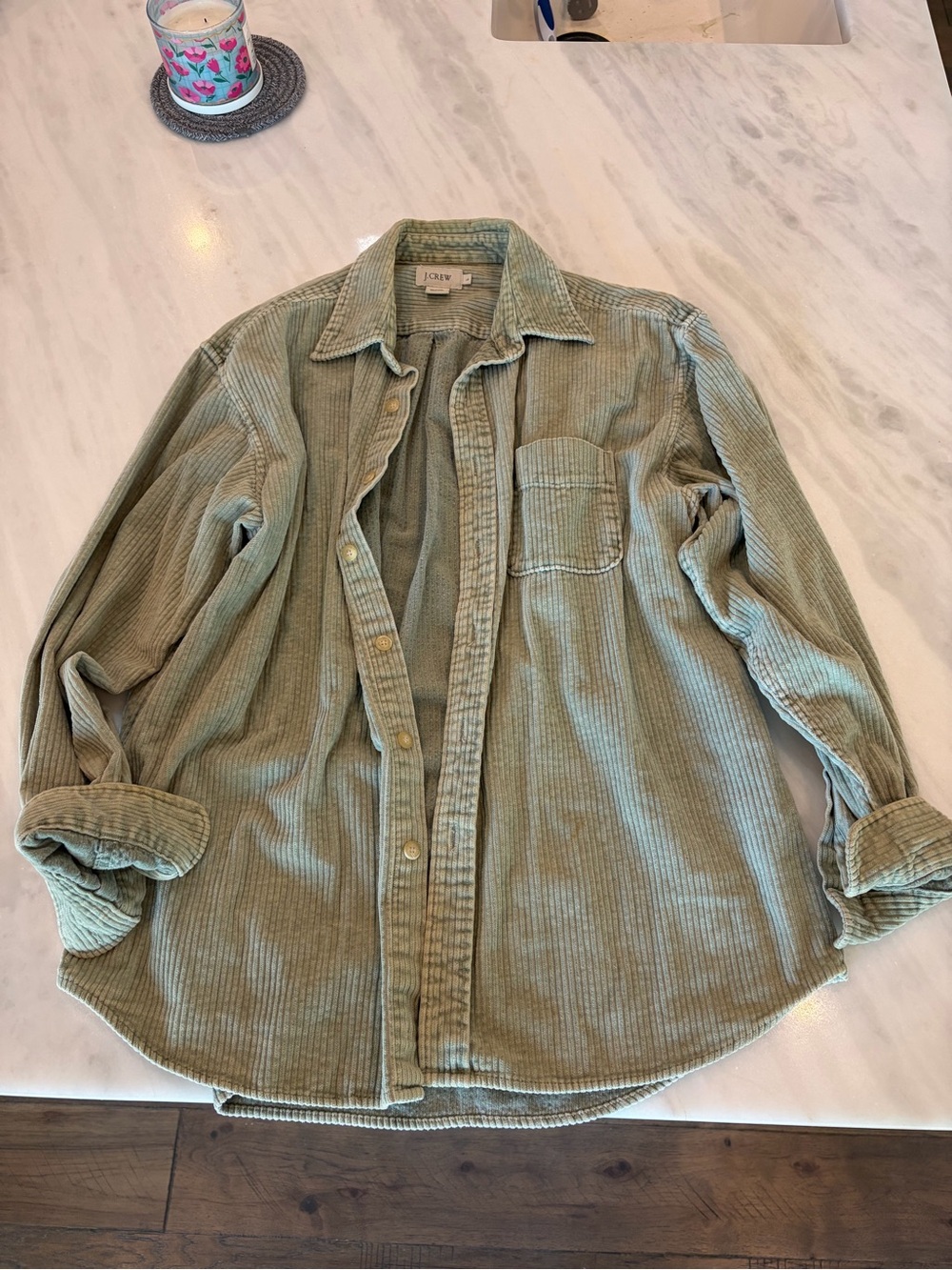 J.Crew Corduroy Button Down Shirt Women L Sage Green 100% Cotton Oversized